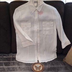 H&M White 💯 % Linen 3/4 sleeve Top!! Like New!